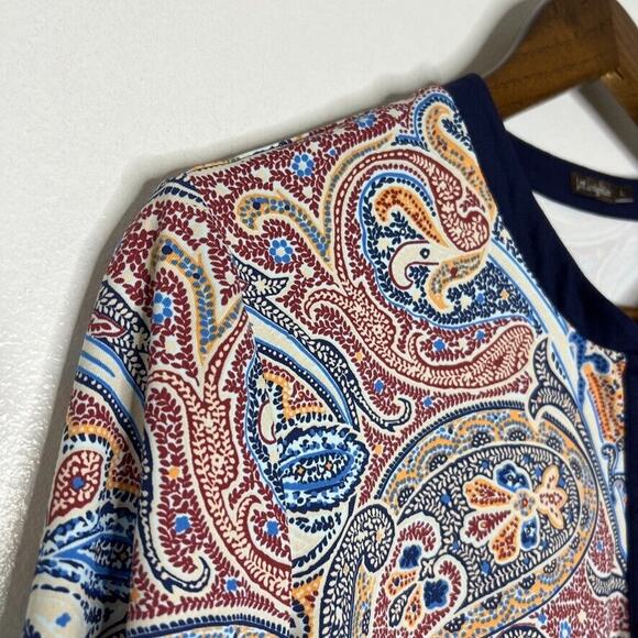 J McLaughlin Blue Paisley Stretch Half Sleeve Blouse Shirt Size Large Women’s - Picture 6 of 11